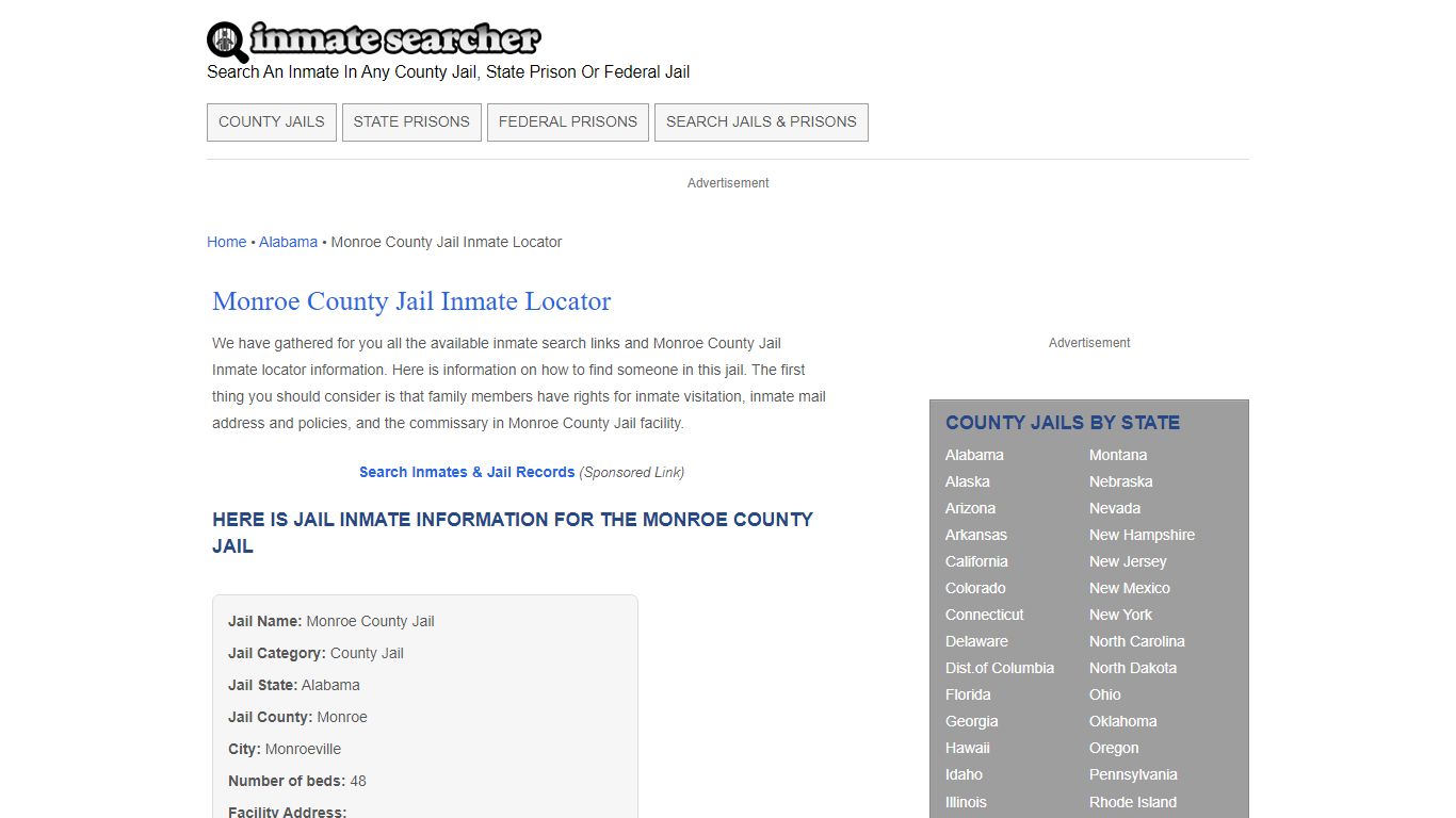 Monroe County Jail Inmate Locator - Inmate Searcher